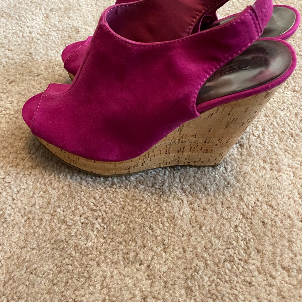 Fuscia cork wedge heel